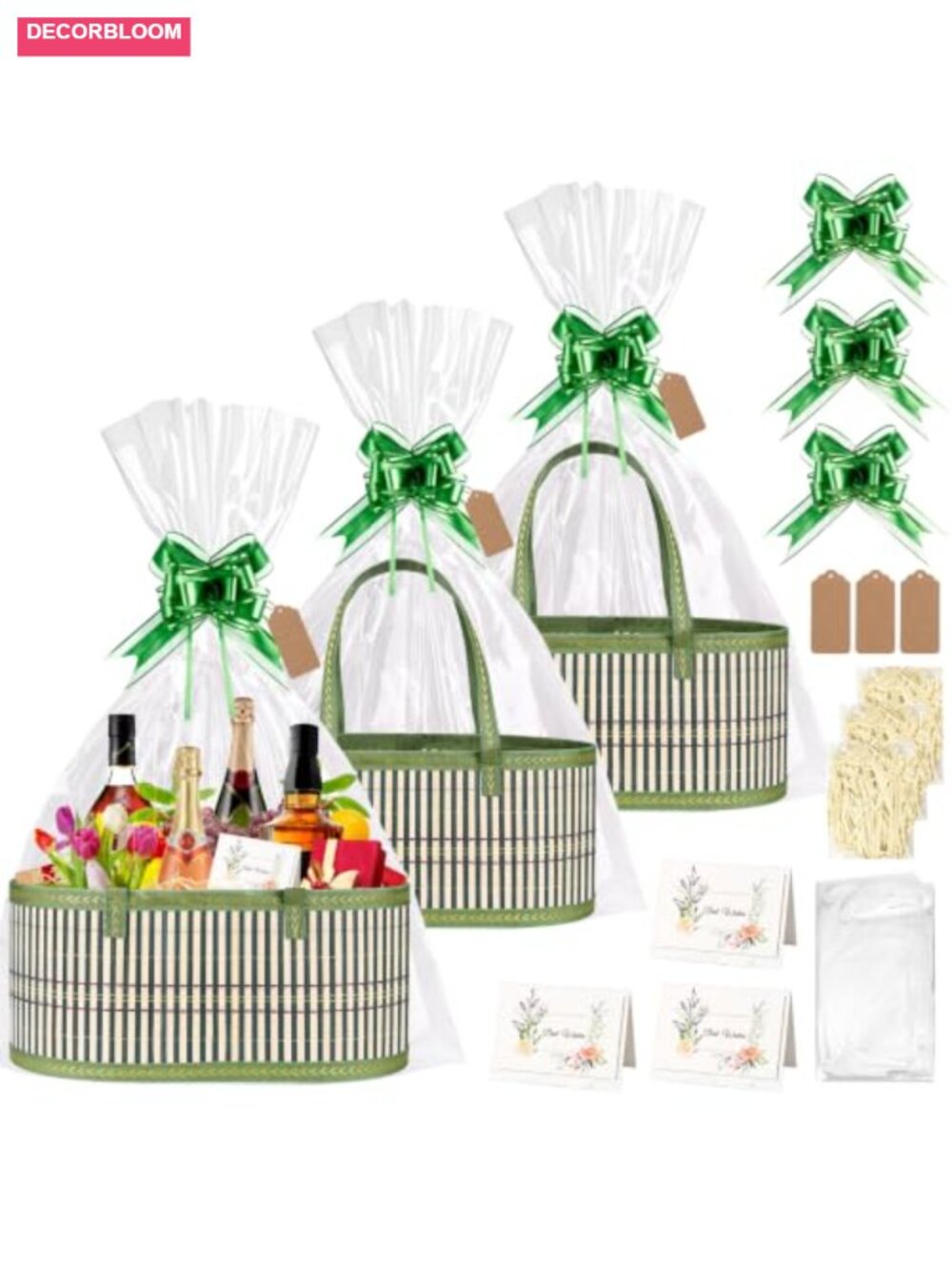 3 Set Empty Woven Bamboo Gift Baskets with Handles Sturdy Gift Basket Kit to